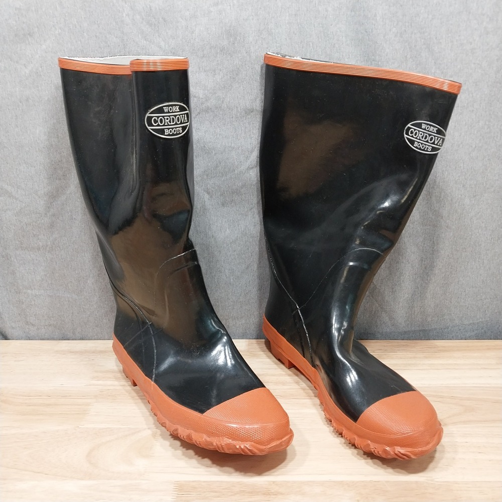 Cordova Work Boots Mens Steel Shank Rubber Safety Tall 11 Black Orange